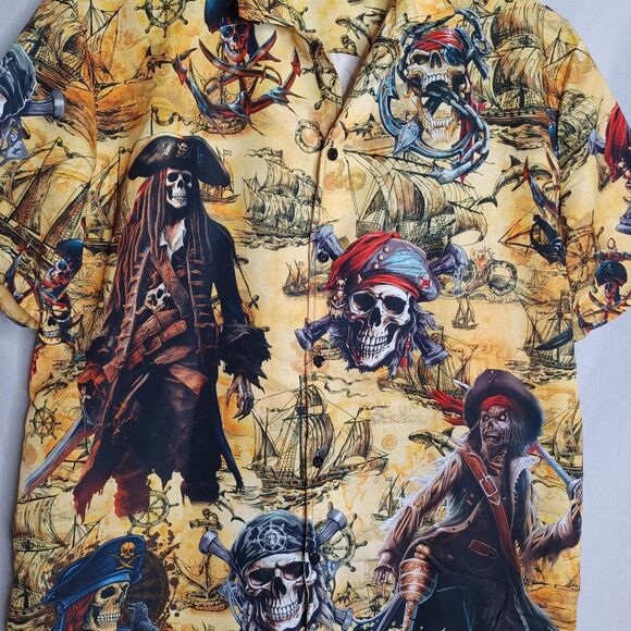 Mikenko Shirt Mens Large Pirates Of The Caribbean Skull Map Button Up Costume - Picture 5 of 11